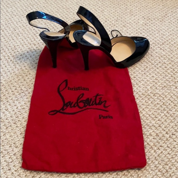 Christian Louboutin Black Patent Slingback Pumps Heels 39.5 - Picture 4 of 7